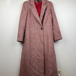 Harris Tweed Red and burgundy Wool blend double breasted Trench Coat Size S-M